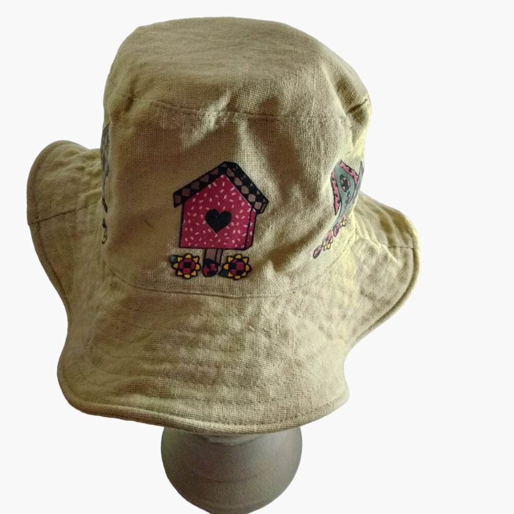 Bucket Hat Cap Birdhouse Garden Khaki Linen Floppy Brim Womens - Picture 6 of 10